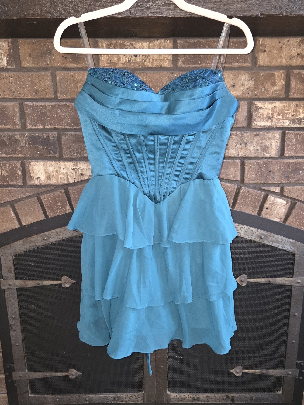 Green Teal Tiered Chiffon Party Dress - Strapless Style